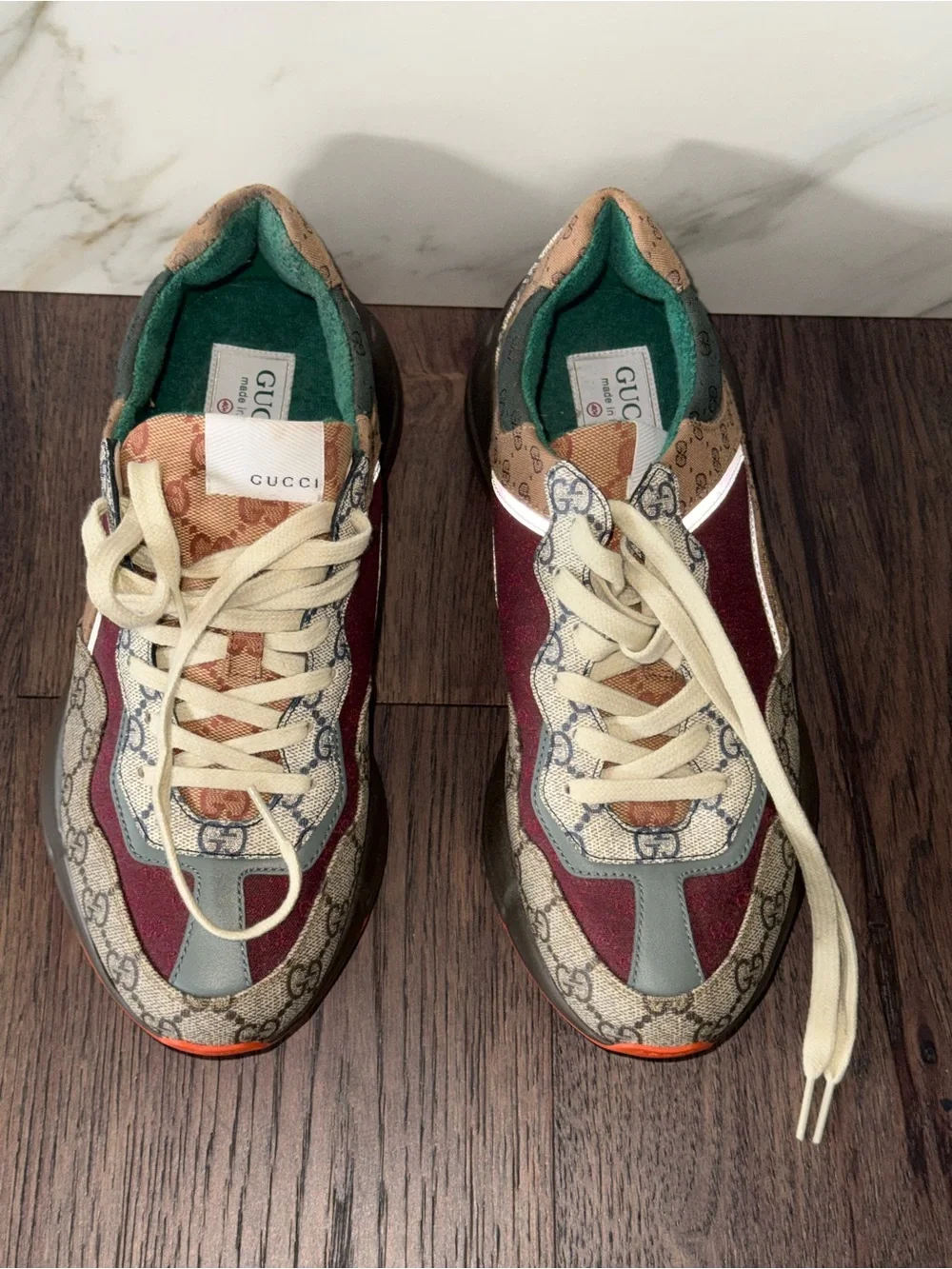 Gucci Women's Burgundy and GG Canvas Mixed-Media Sneakers